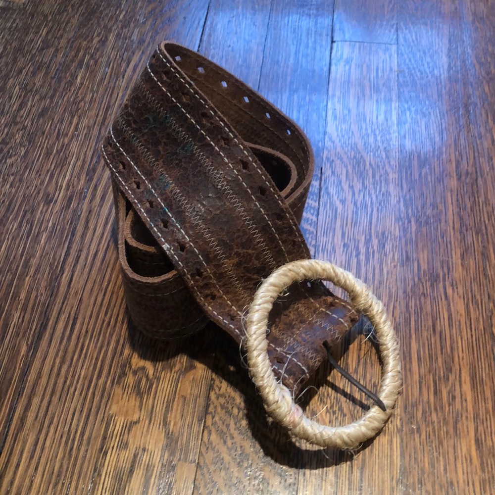 Leather belt with tweed buckle by Belt Shak